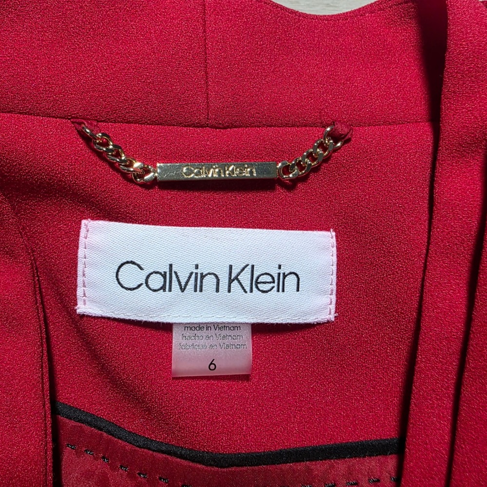 Calvin Klein Blazer Women 6 Red‎ Collarless Single Button Career Professional - Picture 4 of 9